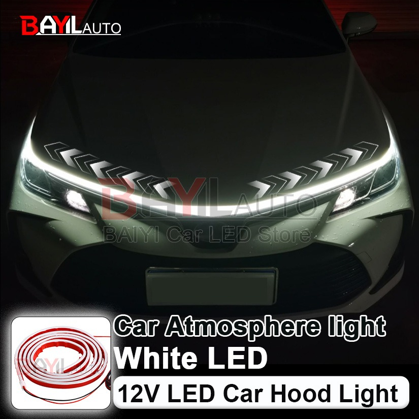 Lighting Decor Ideas - ไฟตกแต่งฝากระโปรงรถยนต์สีขาว 12V, ไฟ LED สแกนเริ่มต้นการสแกน, ไฟเดย์ไลท์แบบยืดหยุ่น,