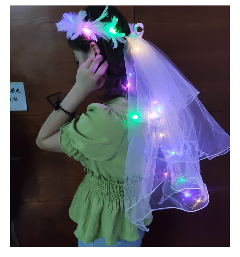 Decor Lighting Hours - 12 ชิ้น ผ้าคลุมผมเรืองแสงสำหรับเด็กผู้หญิง เครื่องประดับผมแบบพวงมาลัย ผ้าลูกไม้ตาข่าย สำหรับงานวันเกิด