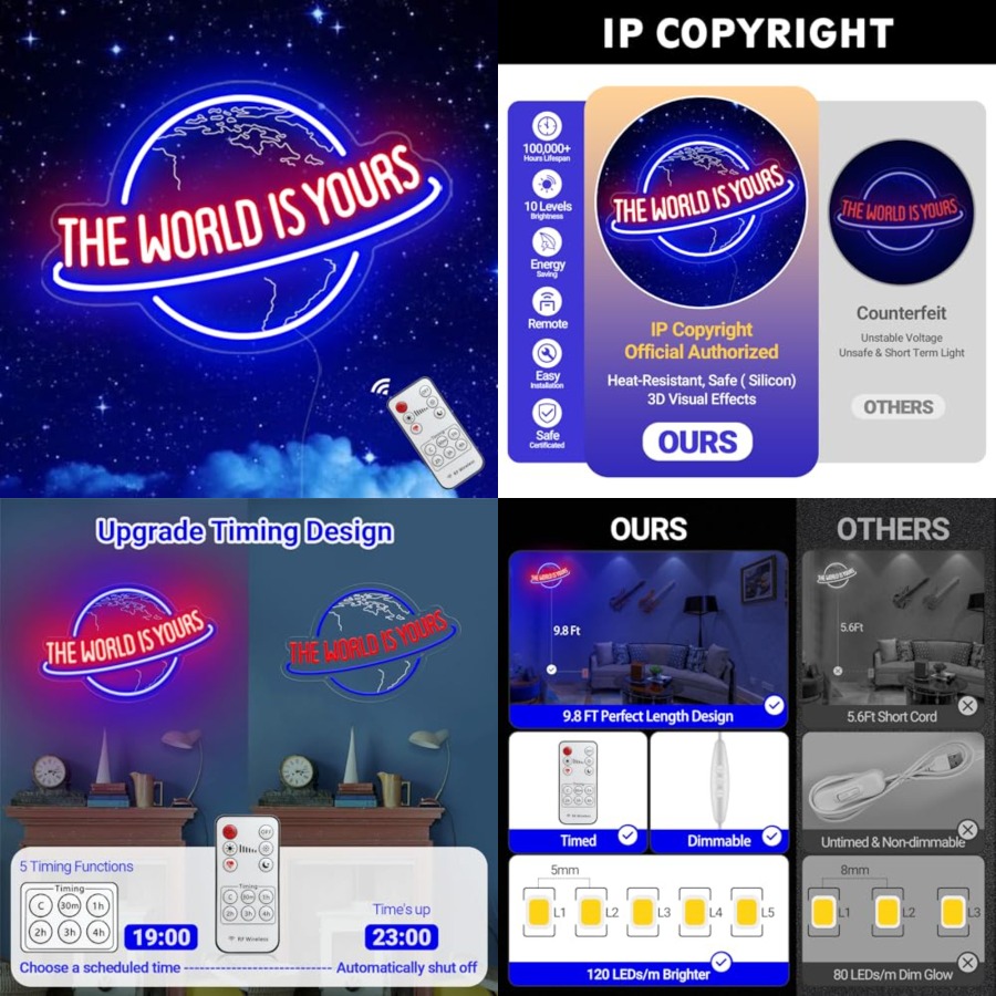 Lighting World Decor - ป้ายไฟนีออน The World Is Yours, ไฟนีออน