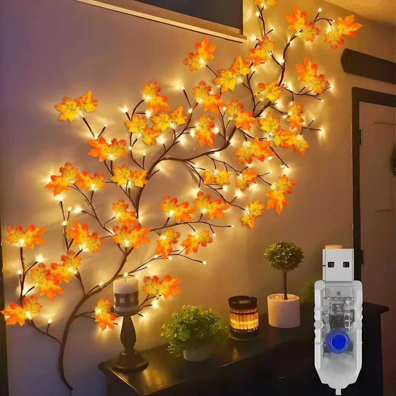 Lighting Decor For Home - โคมไฟรูปใบเมเปิล DIY พร้อมจี้รูปดอกกุหลาบ ใช้พลังงาน USB เหมาะสำหรับตกแต่งผนังบ้าน