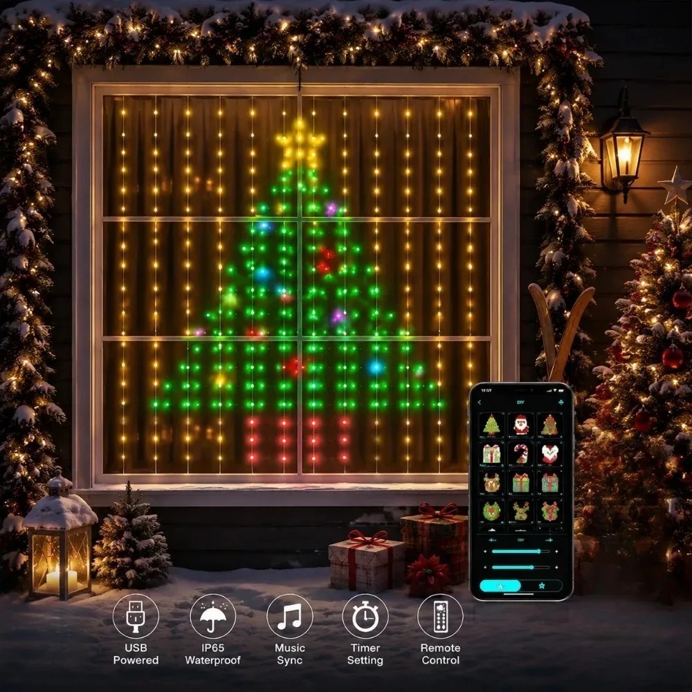 Lighting Decor For Home - ไฟม่าน LED พิกเซล ควบคุมผ่านแอปพลิเคชันบลูทูธ ไฟสาย RGB
