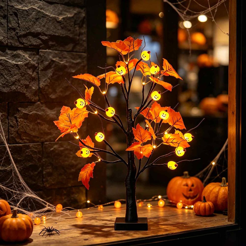 Home Decor Lighting Tree - ต้นเมเปิ้ลประดับตกแต่งเทศกาลเก็บเกี่ยวฤดูใบไม้ร่วง ของตกแต่งปาร์ตี้ฮาโลวีน ใบเมเปิ้ลประดิษฐ์ ต้นไม้ประดับไฟ LED 12