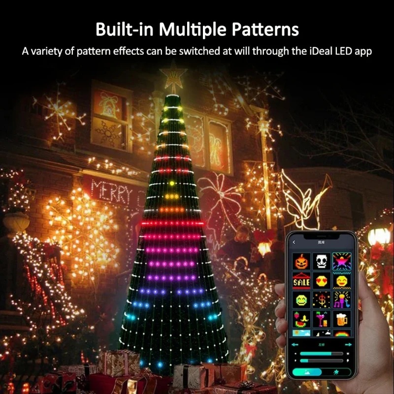 Lighting Tree Decor - ไฟประดับต้นคริสต์มาสรูปดาว RGB LED, ควบคุมผ่านแอปพลิเคชันบลูทูธ พร้อมรีโมทคอนโทรลและตั้งเวลาได้ สำหรับตกแต่งบ้านในช่วงคริสต์มาส
