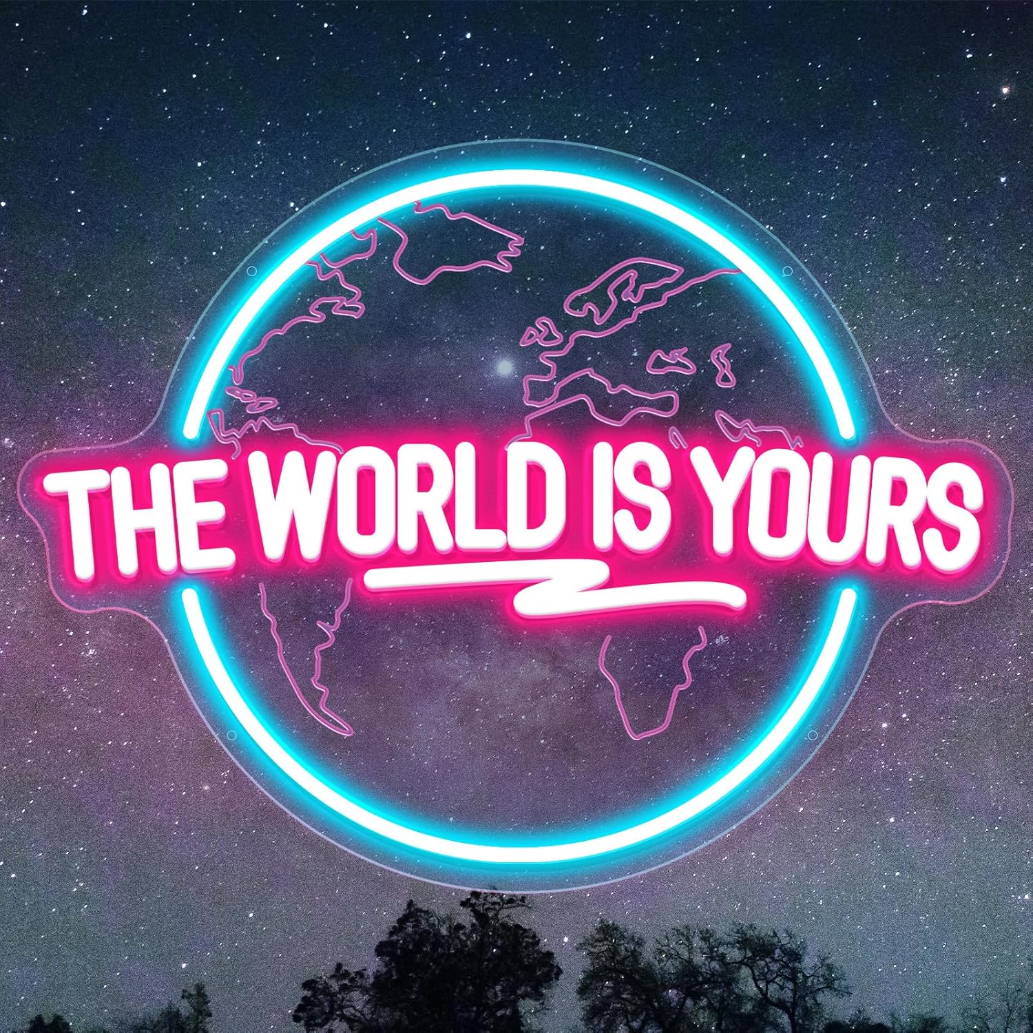 Lighting World Decor - โลกเป็นของคุณป้ายนีออนแกะสลัก Planet LED Neon Light Sign