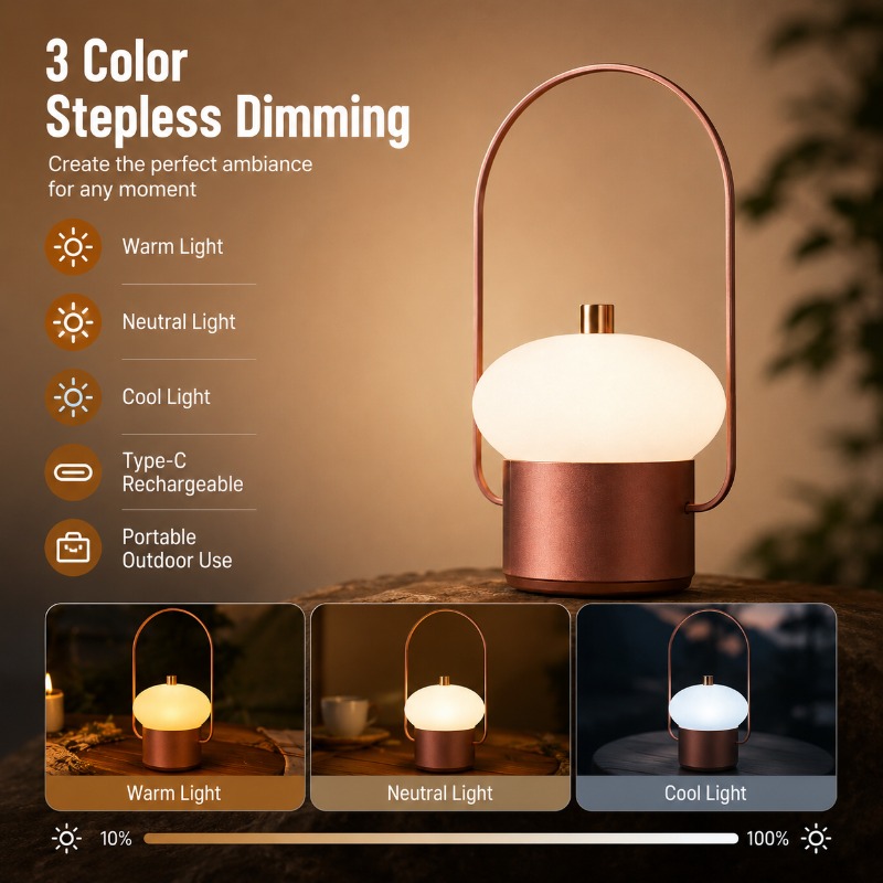 Mushroom Table Lamp - โคมไฟตั้งโต๊ะรูปเห็ดแบบพกพา ชาร์จไฟได้ ใช้สำหรับตั้งแคมป์กลางแจ้ง ไฟ LED กลางคืน