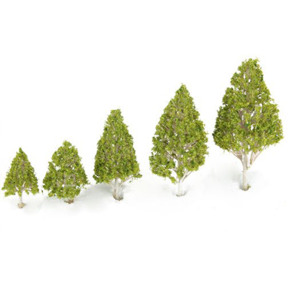 Lighting Tree Decor - ต้นป็อปลาร์สีขาวตกแต่ง 5 ชิ้น ใบไม้สีเขียวอ่อน ทำจากพลาสติกและซีเมนต์ สำหรับตกแต่งบ้าน