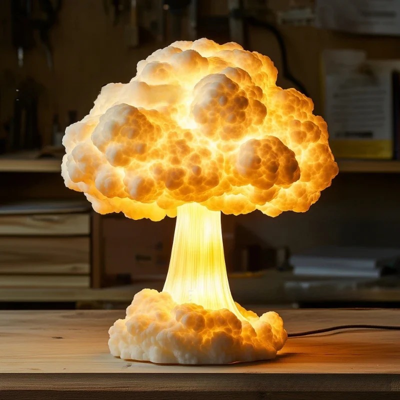 Mushroom Table Lamp - โคมไฟตั้งโต๊ะรูปเห็ดอะตอมทำจากเรซิน ใช้พลังงานจาก USB เหมาะสำหรับตกแต่งบรรยากาศในห้องนั่งเล่น ห้องนอน หรือโต๊ะอาหารภายในบ้าน