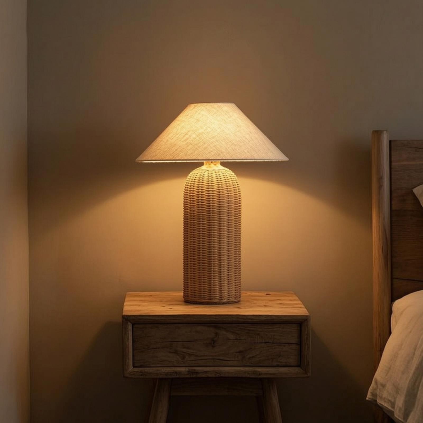 โคมไฟข้างเตียง ฐานหวาย โคมผ้า  - Lighting Decor Bedroom บทวิจารณ์และราคา