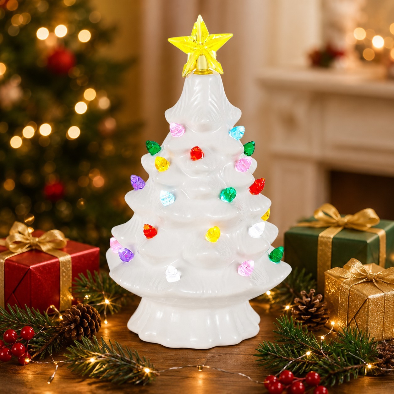 ต้นคริสต์มาสเซรามิกมีไฟพร้อมหล - Home Decor Lighting Tree บทวิจารณ์และราคา