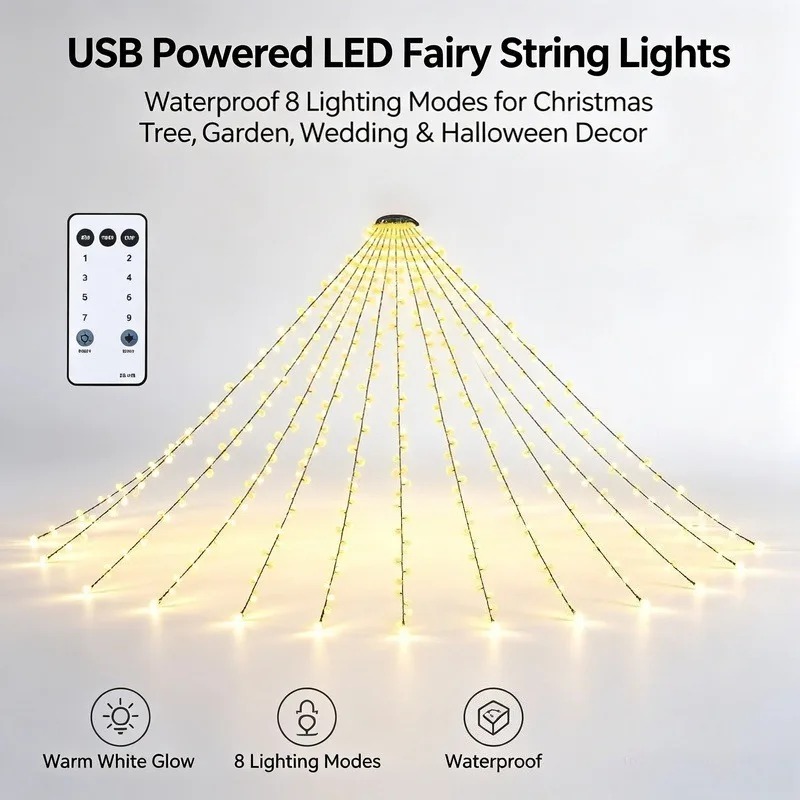 ไฟสาย LED USB กันน้ำ, 8 โหมดแส - Lighting Tree Decor บทวิจารณ์และราคา
