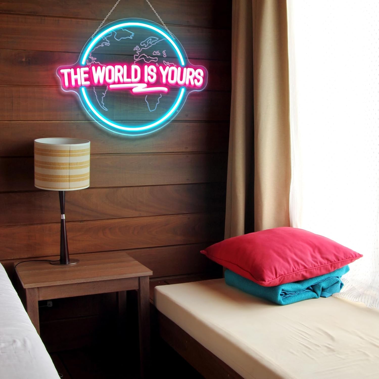 โลกเป็นของคุณป้ายนีออนแกะสลัก  - Lighting World Decor บทวิจารณ์และราคา